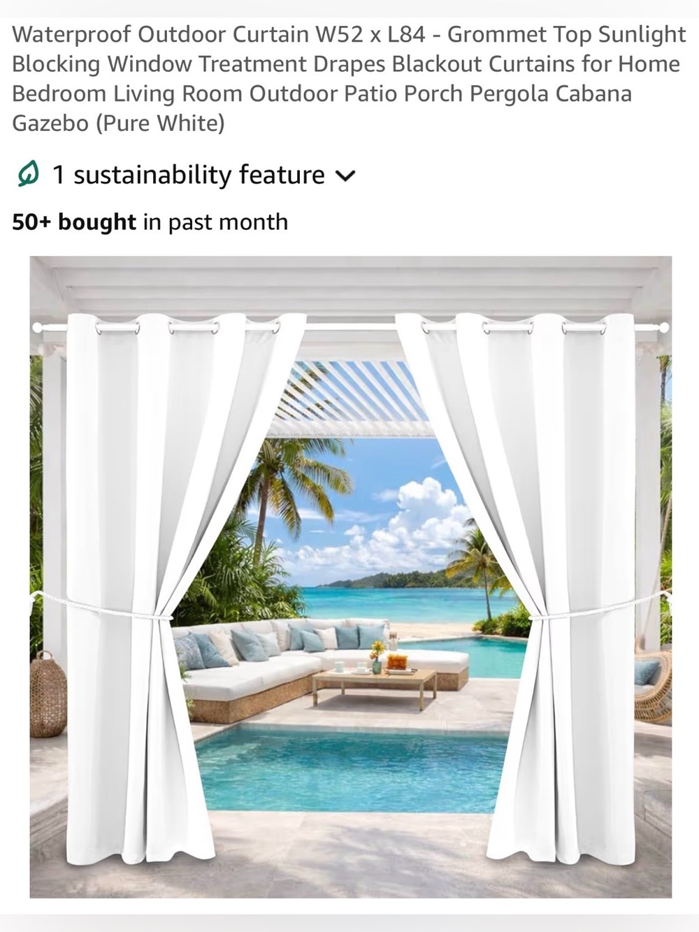 Pure White Outdoor Waterproof Grommet Curtains -